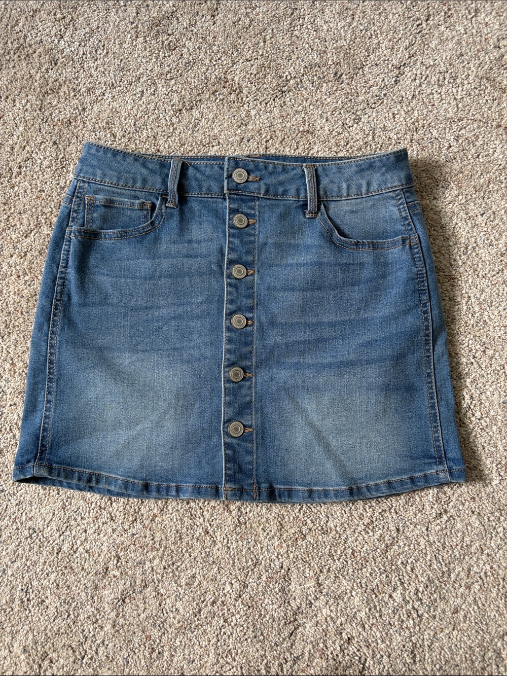 SO Blue Button-Front Denim Mini Skirt
